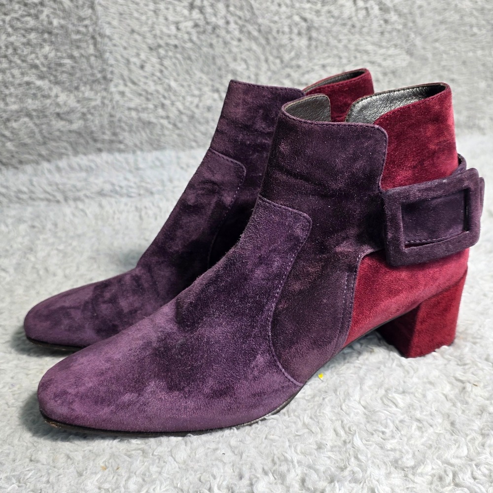 $1165 Roger Vivier RV Suede Ankle Boots Purple Maroon Women's EU 37 US 6